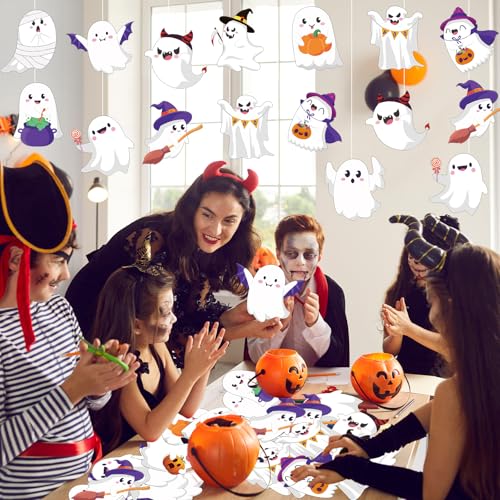 Image of 48 Pcs Halloween Cutouts, Cute Ghost Cutouts Halloween Bulletin Board Decorations Ghost Paper Cut-Outs for Home School Trick or Treat Party Chalkboard Wall Decor