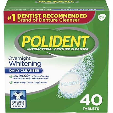 Polident Overnight Whitening Antibacterial Denture Cleanser Effervescent Tablets, 40 count Cover