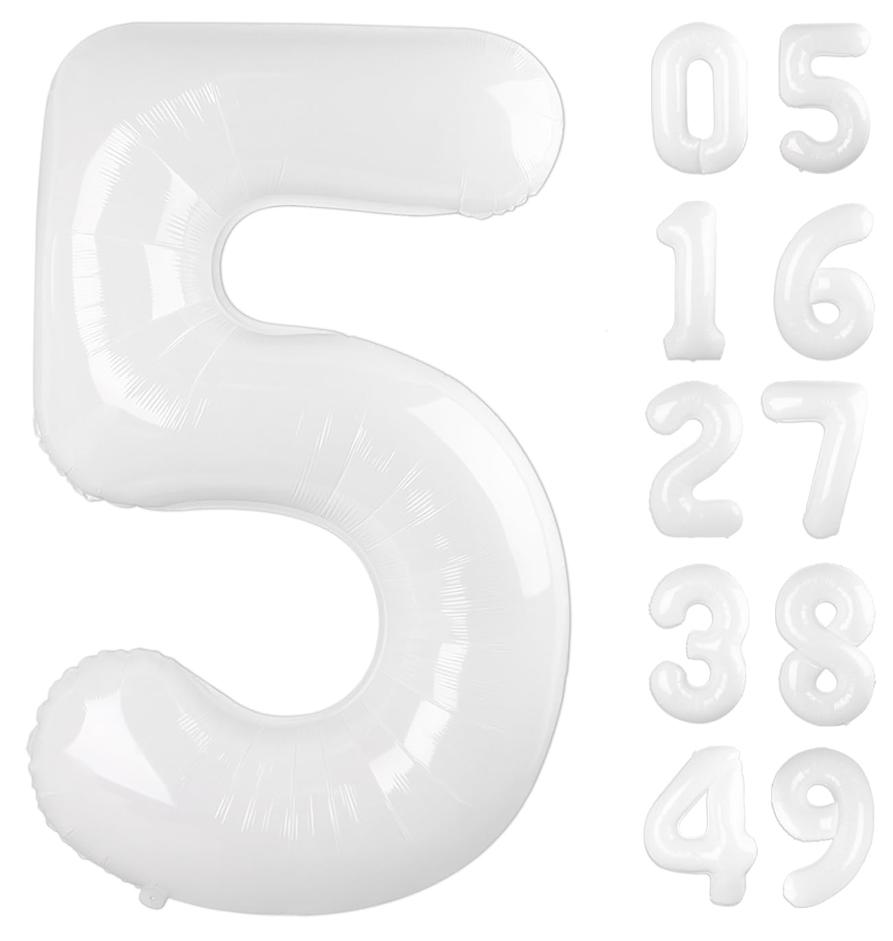 White 40 Inch Large Number 5 Birthday Balloon, 2025 Five 5th 15 25 35 50 55 Birthday Celebration Decorations, White Foil 5 Mylar Helium Balloons Girl