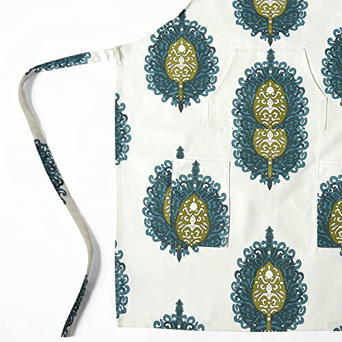 Image of HPD Half Price Drapes Aprons for Men Women with Large Pockets Adjustable Unisex PRTW-D02-AP Mayan Printed Cotton, 27 X 34 Inch, Mayan Teal
