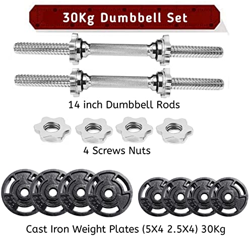 Image of BULLAR Cast Iron Adjustable Dumbbell Set with 1 Pair Dumbbell Rods, Home Gym Set and Fitness Kit, Gym Equipment for Men | Home Workout (30 KG Cast Iron Dumbbells set)