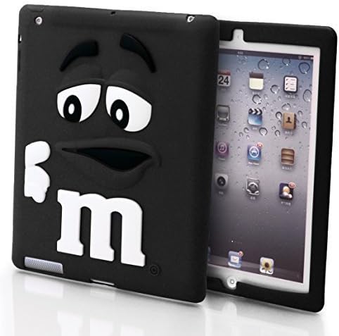 Soft Silicone 3D M&M Bean Chocolate Candy MM Case Cover For Apple iPad 4 3 & 2 (Black)