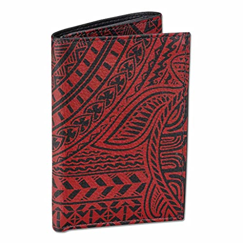 Image of Hawaiian Turtle Tattoo Trifold Wallet, Genuine Leather, inchOhana inch Tattoo art by Samson Harp (Black with Red Art) from NAKOA