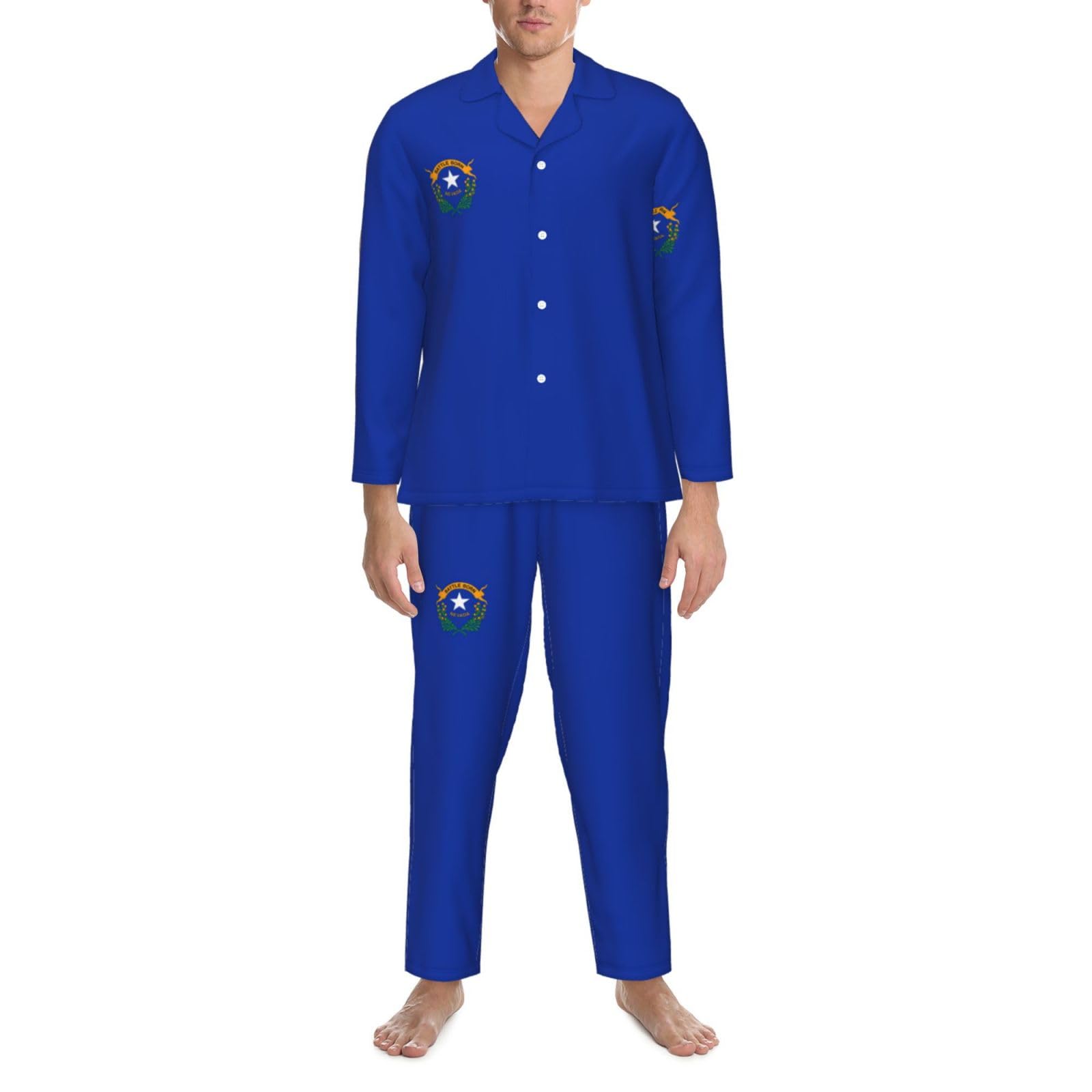 Nevada State Flag Print Męska piżama z długim rękawem zestaw dwuczęściowy odzież domowa wygodna bielizna nocna bielizna nocna