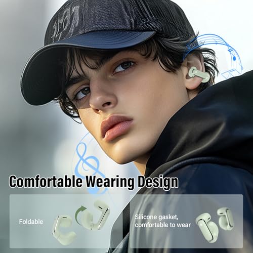 Image of Clip On Ear buds, Open Ear Headphones, Bluetooth 5.4 HiFi Stereo Clip Earbuds, 42H, LED Display Wireless EarBuds, Comfortable Lightweight, IP7 Waterproof Earphones, Earbud for Workout Running, Green