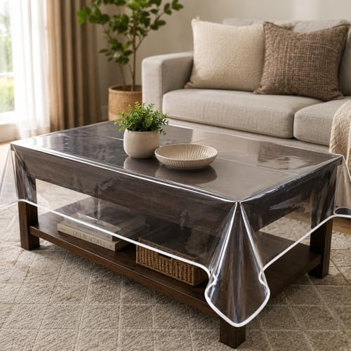 Image of CASA-NEST Centre Table Cover 2-4 Centre Transparent with Attractive Piping Border Table Cover Size-40x60 inch