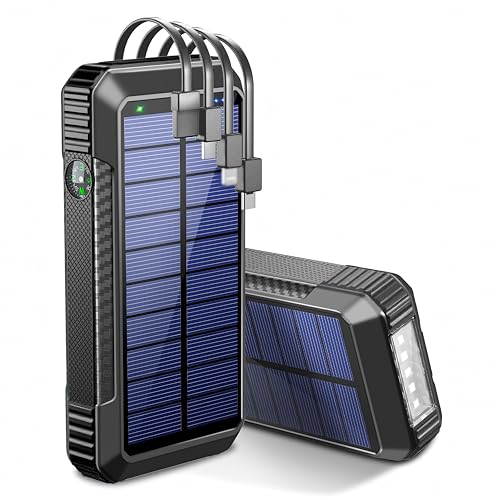 DJKK Solar Power Bank Wireless Charger 52800mAh Built in 4 Cables and LED Camping Lights 22.5W Fast...