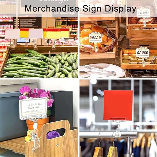 Ginobili 30 Pcs Label Holders Sign Clip, Plastic Clear Rotatable Sign Clips, Merchandise Sign Display Clip, Price Tag Clamp Easy to Use - Image 2
