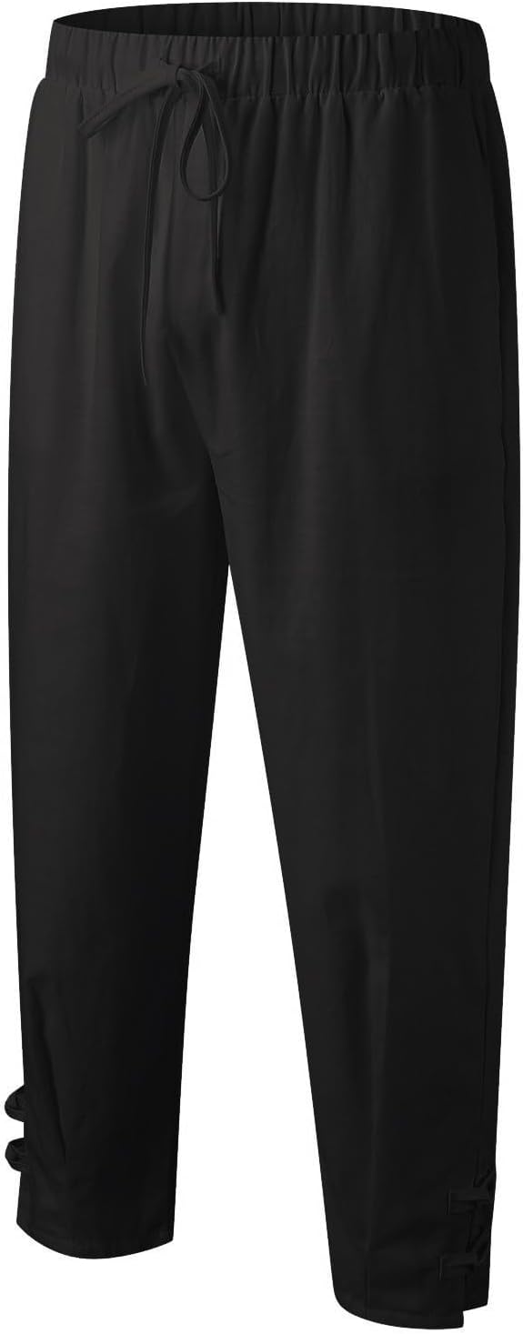 Linen Pants Men Plus Size Lightweight Cropped Elastic Waist Lounge Pants Summer Boho Beach Yoga Pants with Pockets