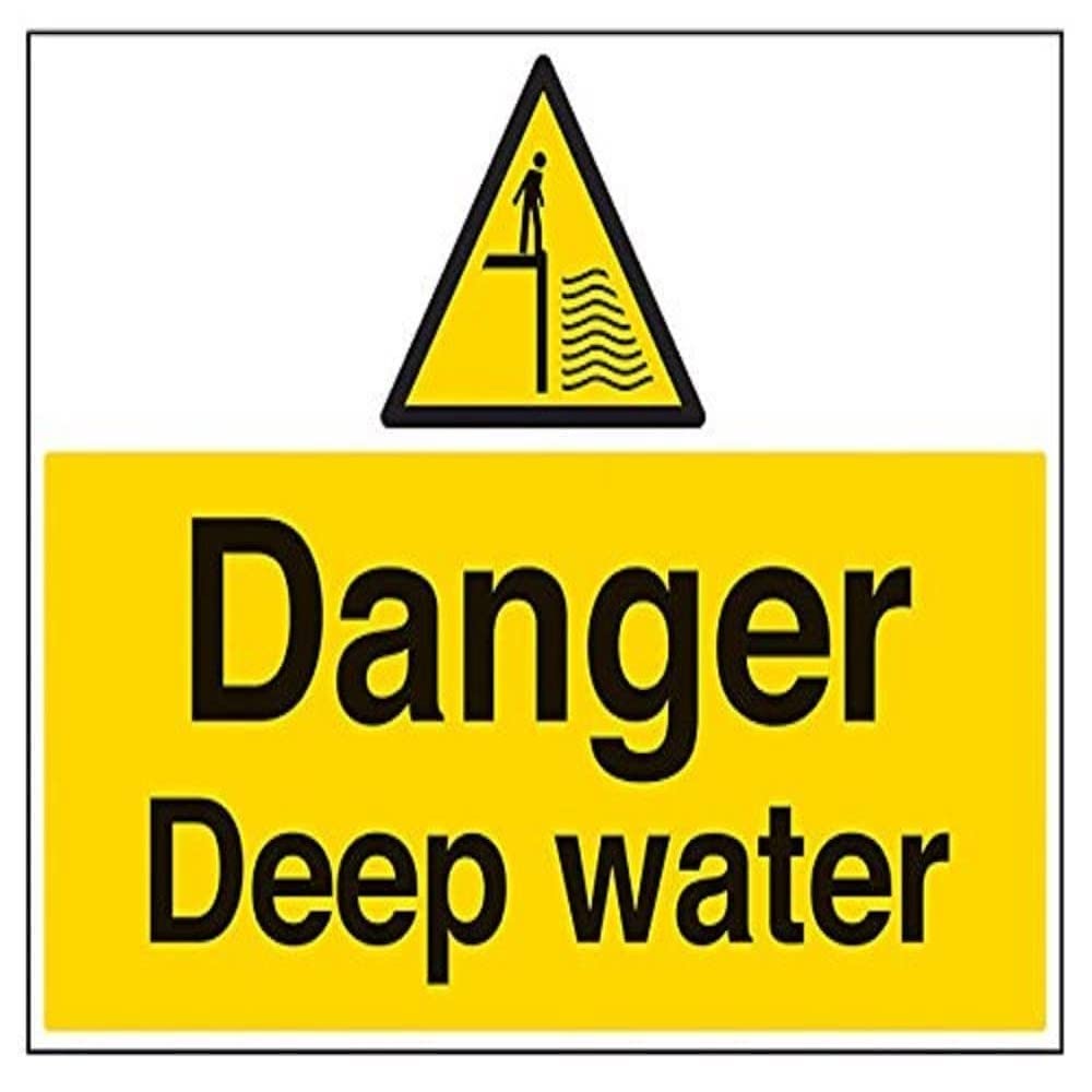 Vsafety Danger Deep Water Warning Sign - 600mm x 450mm - 2mm Rigid Plastic