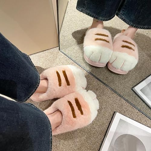 Cat Paw Slippers for Women,Cat Feet Slippers,Cat Foot Slippers,Indoor Outdoor Cute Funny Warm Cozy Fuzzy Winter House Shoes (Khaki,42-43)3