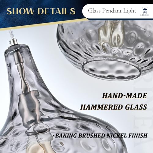 Image of 11 inch Smoked Hammered Glass Pendant Light, Brushed Nickel, E26 | 11 inch smoked hammered glass pendant light with brushed nickel finish, adjustable cord, E26 socket for kitchen islands