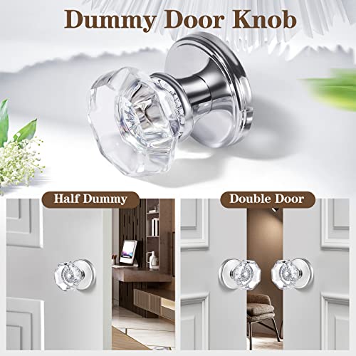 Clctk 4 Pack Glass Dummy Door Knobs, Single Side Dummy Door Knob Set, Polished Chrome #TOP1
