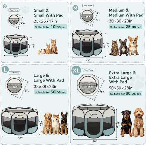 Image of Siedihit Dog Cat Playpen, Puppy Pet Playpen Indoor for Small Dog Crate Tent Cage Outdoor, Portable Pop Up Dogs Enclosure Kennel with Carrying Case for Dogs /Cats /Rabbits(Grey, Small