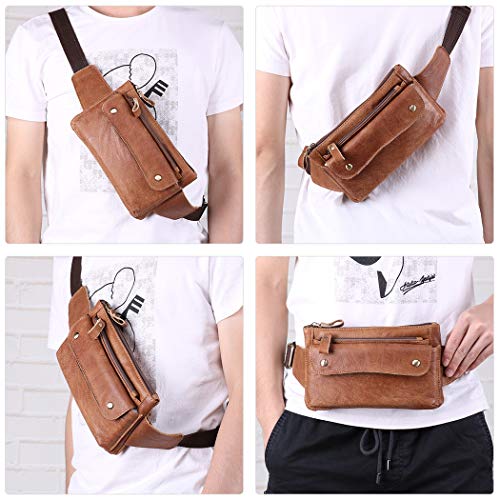 Genuine Leather Waist Bag Vintage Crossbody Fanny Pack Bum Bag for Sport Hiking Traveling Climbing - Image 6