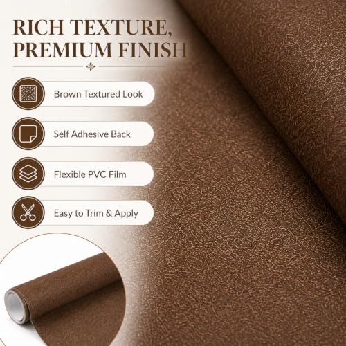 Image of TOTAL HOME Brown Textured Wallpaper for Wall & Furniture | Self Adhesive, Waterproof, Oil Proof PVC Peel and Stick Contact Paper for Almirah, Cupboard, Wardrobe, Bedroom, Living Room (60cm x 3m)