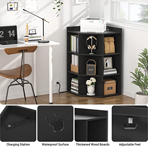 Aheaplus Corner Cabinet, Black Corner Storage With Usb Ports And Outlets, Corner Cube Toy Storage For Small Space, Wooden Cubby Corner Bookshelf With 9 Cubes For Playroom, Bedroom, Living Room, Black #TOP5