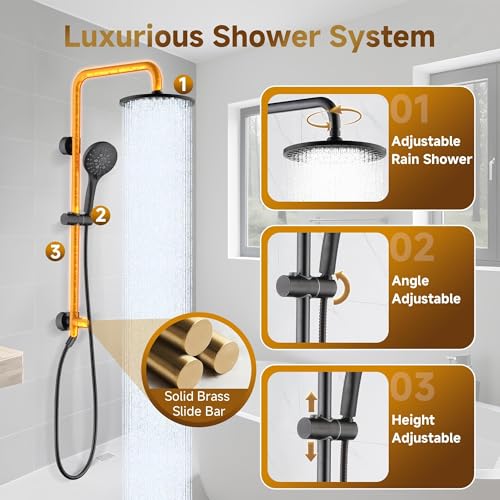 Image of BRIGHT SHOWERS Rain Shower Heads System - 9 Inch Rainfall Shower Head and Handheld Shower Head with Height Adjustable Holder, Solid Brass Rail and 60 inch Long Stainless Steel Hose, Oil-Rubbed Bronze