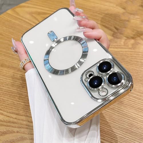 Coque silicone argent de luxe pour iPhone 15 Pro transparente et magnétique