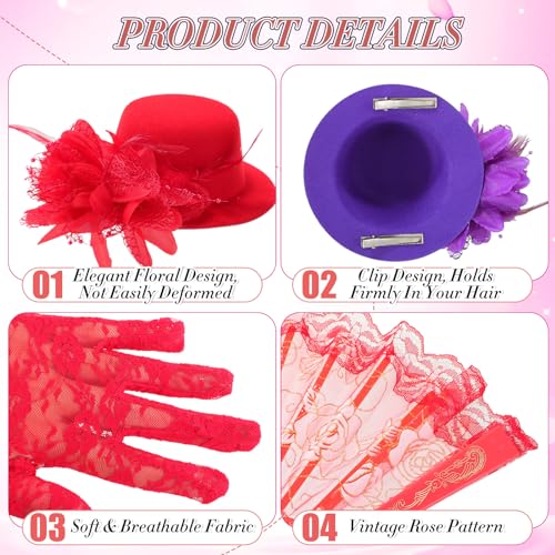JaGely 18 Pcs Girls Tea Party Supplies Girls Mini Tea Party Hat and Gloves Lace Folding Fan(Bright Colors)3