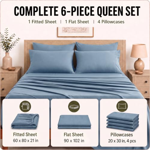 Image of CozyLux 6-Piece Queen Sheet Set, Fits 18-21 Inch Mattresses, Oeko-TEX