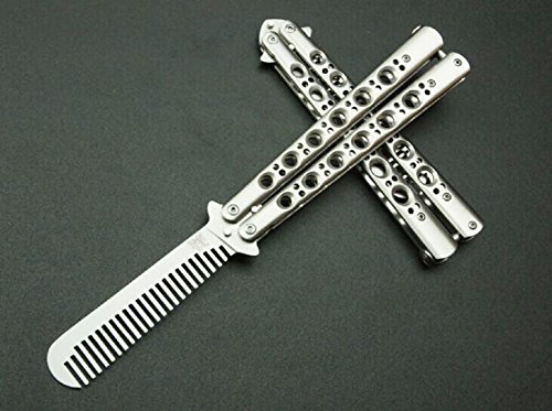 VAGANY Farfalla di alta qualità della lama di Formazione Dull Knife / pettine Trainer con nylon guaina (Silver Comb)