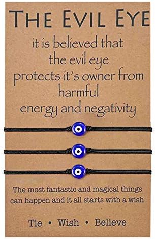 BOCHOI Evil Eye Bracelet Black for Women Girls Adjustable Thread Cord Bracelet Hand Woven for Protection Friendship Wish Bracelet for BFF (3Pcs)