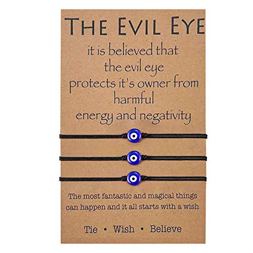 BOCHOI Evil Eye Bracelet Black for Women Girls Adjustable Thread Cord Bracelet Hand Woven for Protection Friendship Wish Bracelet for BFF (3Pcs)