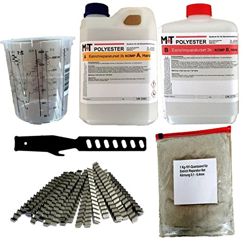 Produktbild von Gießharz Set 1,2 Kg Epoxyharz Mit Sand, Estrichklammern, Mischbecher & Rührstab – Made In Germany