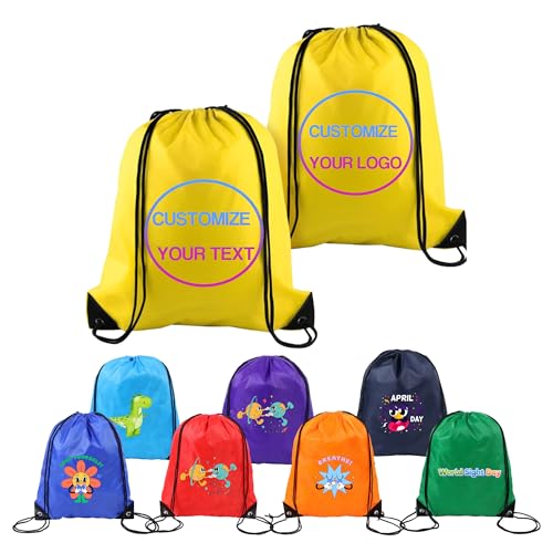 Custom Drawstring Backpacks bags 10/50/1000pcs Personalized with Name/Picture/Text/Logo Customize Nylon Bag for Travelling, Gym and for Everyday Use