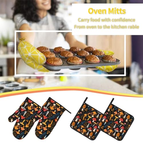 Oven-Mitts-and-Pot-Holders-Sets-of-4-Mushroom-Boho-Vintage-Kitchen-Potholder-Gloves-Heat-Resistant-Non-Slip-for-Chef-Baking-Cooking-Grilling-BBQ-Mittens Oven Mitts and Pot Holders Sets of 4 Mushroom Boho Vintage Kitchen Potholder Gloves Heat Resistant Non Slip for Chef Baking Cooking Grilling BBQ Mittens
