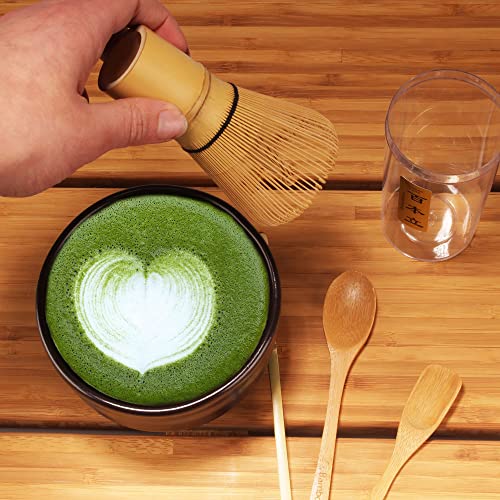 BambooMN Japanese Matcha Whisk Chasen - Traditional Handcurled 100 Tate Matcha Utensil - Natural Golden Brown - 10 Pieces