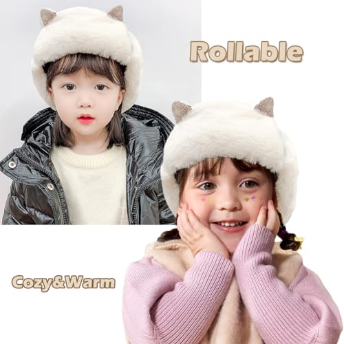 Kid Trapper Hat for Girls Boys Faux Fur Ear Flaps Hat with Ears Windproof Trooper Hat Cold Weather Snow Cap3