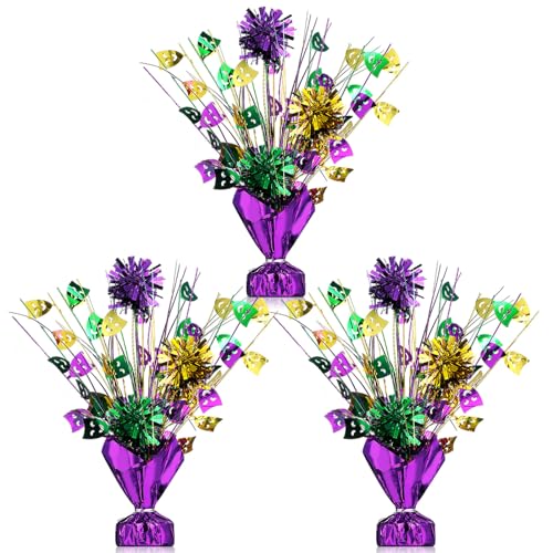 Capoda 3 Pcs Mardi Gras Table Centerpieces Metallic Plastic Carnival Decoration Centerpiece Glitter Foil Masquerade Party Table Decor for Carnival Festival Home Table Party Supplies Decor