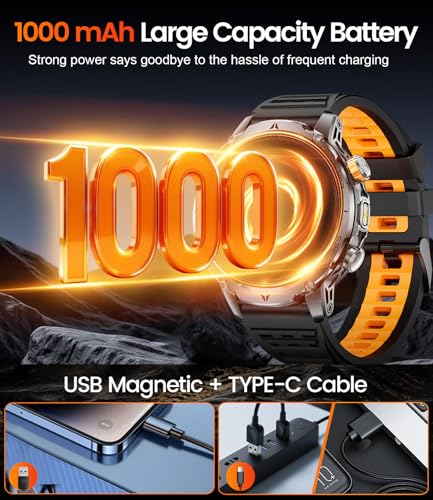 Image of Military Smart Watches for Men(3 Bands),1000mAh Battery /1.7 inch HD Large Screen Smartwatch, LED Flashlight /120+ Sports Modes /Sleep Monitor, IP68 Waterproof Fitness Tracker Watch for Android iOS,Black