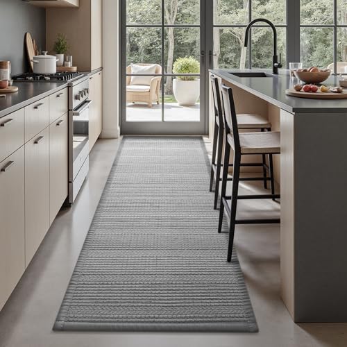 AMOAMI Kitchen Mats for Floor, Super Absorbent Kitchen Rugs Non Slip Washable Kitchen Runner Rug, Braided Comfort Standing Mat for Sink Laundry Anti Fatigue, 20''x70'' Grey Grey 20''x70''