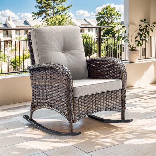 Artfurniz Patio Rocking Chair: Outdoor Wicker Rocker Porch Rocking Chair