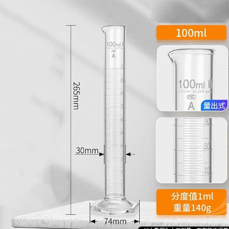 Hexagonal Glass Measuring Cylinder Set 10ml-2000ml | Precise graduated measurements, durable glass base, for Science Lab & Education(100mlx1pcs)