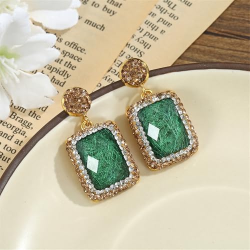 Big Chunky Crystal Drop Statement Earrings Large Vintage Rhinestone Stud Earrings Unique Handmade Geometric Rounded Button Trendy Bohemian Gemstone Earrings2