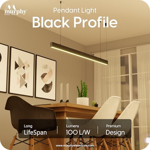 Image of Murphy Black 4ft LED Hanging Profile Pendant Light, 45W Warm White, 2-Year Warranty, Aluminium Body, Adjustable Wire - Linear Ceiling Light for Office, Home & Commercial - Pack of 1