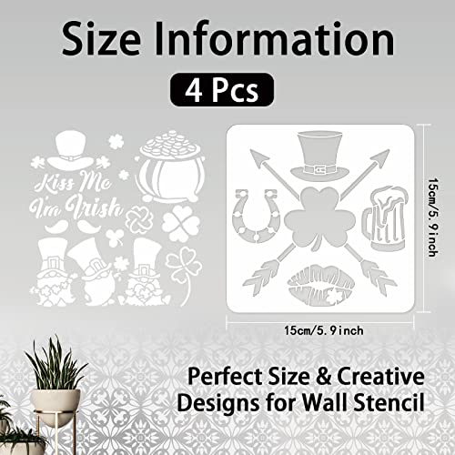 INFUNLY 4pcs St Patrick's Day Stencils for Painting 11.8x11.8 Shamrock Stencil Reusable Hat Horseshoe Lucky Stencils Drawing Template for Painting on Wood Window Glass Home Decor - Image 2