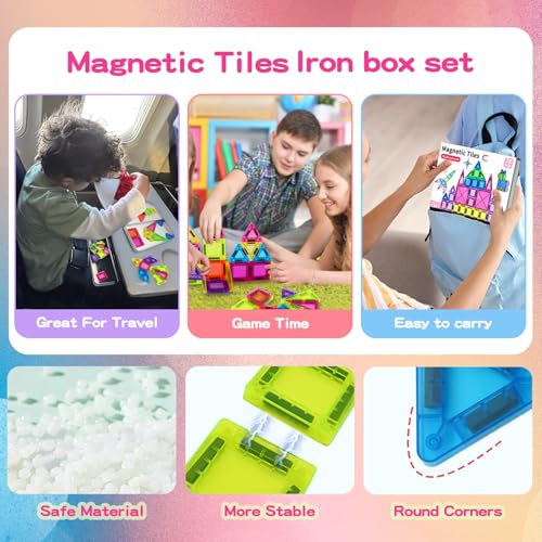 78PCS Magnetic Tiles Mini Travel Kids Set, Learning Sensory Toys,Preschool Classroom Magnetic Blocks Building Kids Toys & Games, for 3-8 Year Boys Girls Birthday Gift