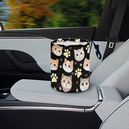 Image of Cat Car Trash Bag Waste Basket with Adjustable Buttons Collapsible Car Storage Bag Multipurpose Road Trip Essentials for Outdoor Activities