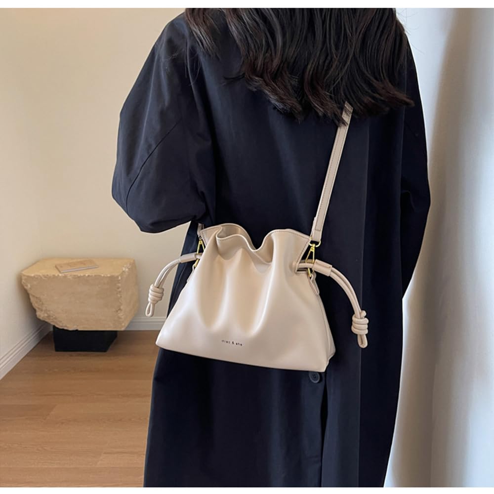Damen Cloud Drawstring Bucket Bag, Mode Minimalistische Handtaschen Vielseitige PU Leder Crossbody Schulter Hobo Geldbörse