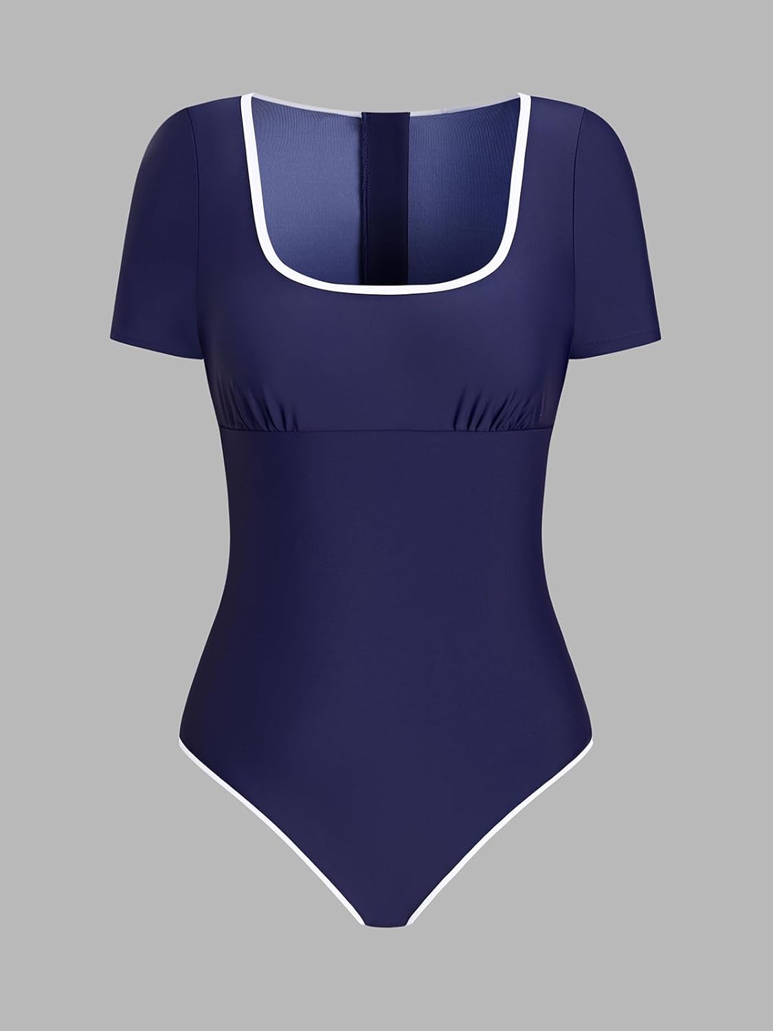 CUPSHE Women's One Piece Swimsuit Quick Dry Rashguard Bathing Suit Short Sleeve Square Neck Color Block Back Zipper - Image 5