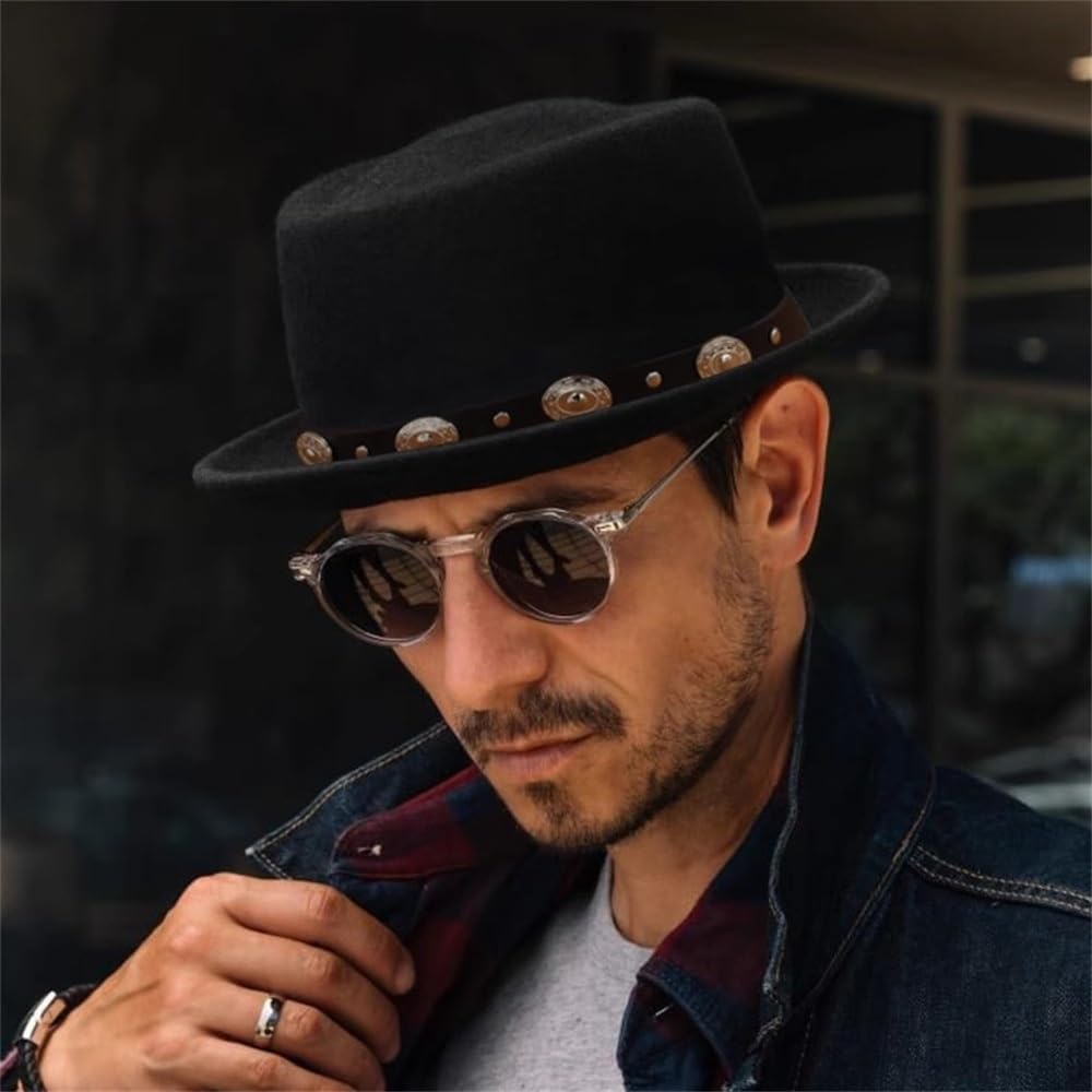 Chapeaux de Jazz pour Hommes Chapeau de Jazz rétro à Dessus Plat, Chapeau Melon Classique Britannique for Hommes et Femmes(Colour 1)