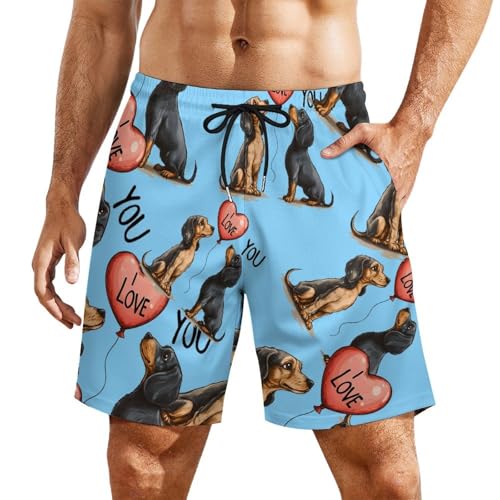 Dachshund Love Mens Swim Trunks with Quick-Drying Lining Beach Shorts for Outdoor Sports