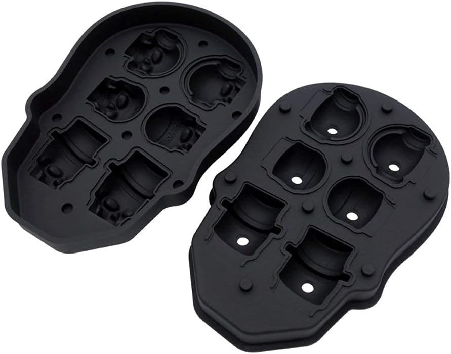 3D Skull Ice Mold Tray - Flexible Silicone Ice Cubes Maker with Lids for Whiskey, Cocktails, Vodka and Juice Beverages, Reusable and BPA Free, Makes 6 Cute Giant Skulls in 1