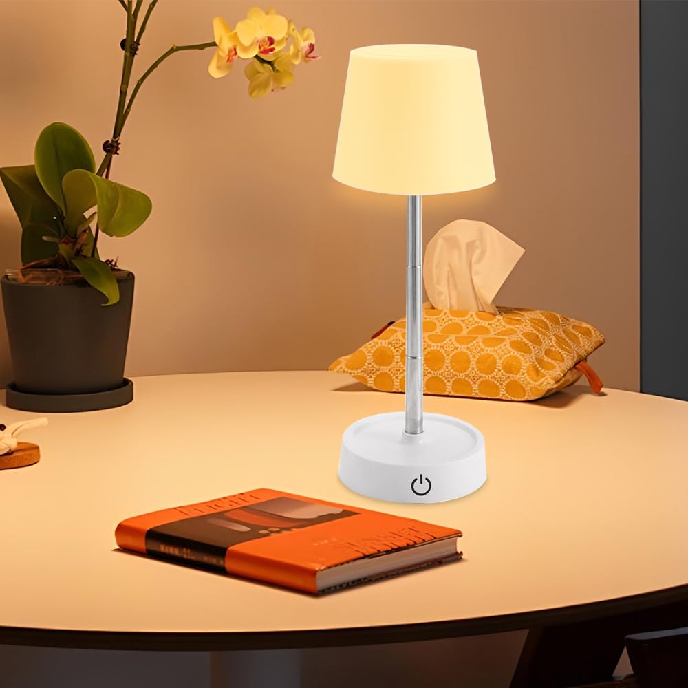 2 Pezzi Lampade Da Notte LED Pieghevoli E Telescopiche | Ricaricabili Con Porta Type-C | Luci Da Tavolo Portatili Per Camera Da Letto, Bianco - 2