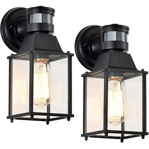 COTTAGE LIFE Porch Lights Outdoor Motion Sensor Outdoor Wall Lights 2 Packs Black Outdoor Wall Sconce Motion Sensor Lights Cover